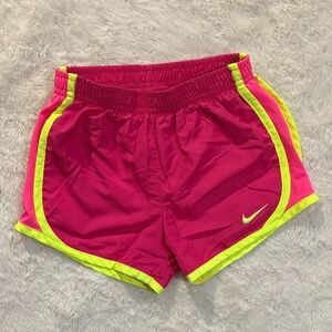 Nike Girls Vibrant Pink and Neon Yellow Athletic Shorts
